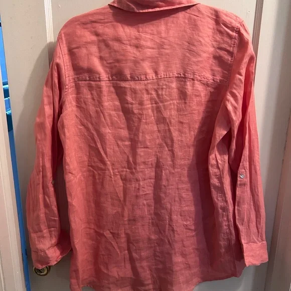 Sigrid Olsen long sleeve button down 100% linen long line tops bundle of two M - Picture 9 of 9